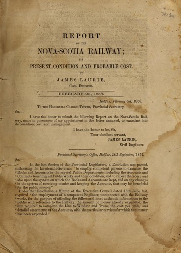Cover for Report on the Nova-Scotia Railway