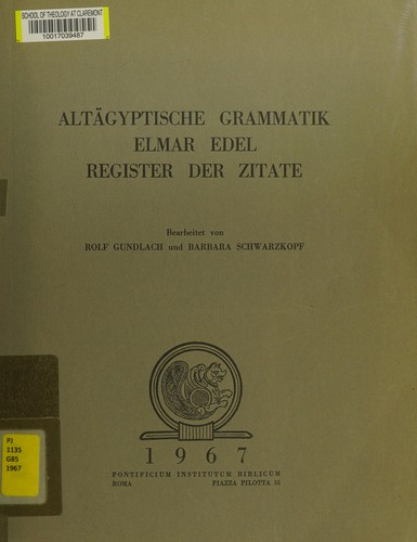 Cover for Altägyptische Grammatik [von] Elmar Edel