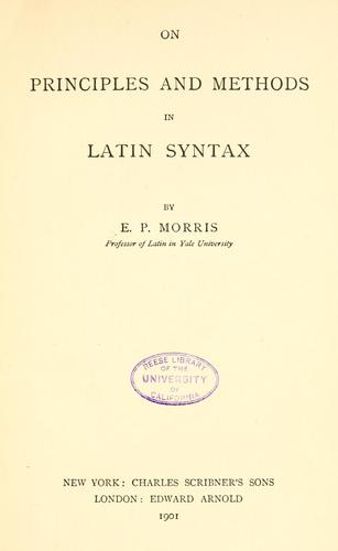 Cover for On principles and methods in Latin syntax