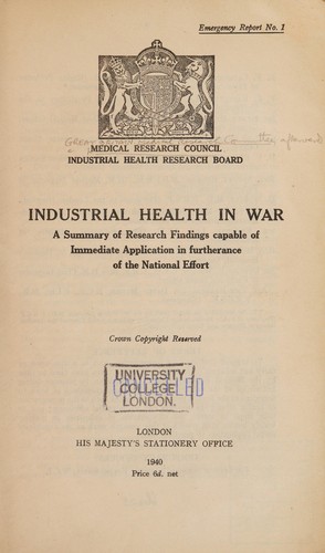 Cover for Industrial health in war