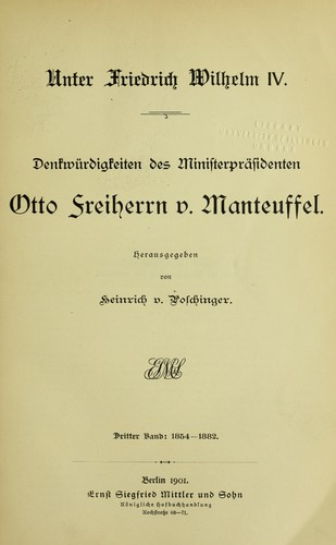 Cover for Unter Friedrich Wilhelm IV