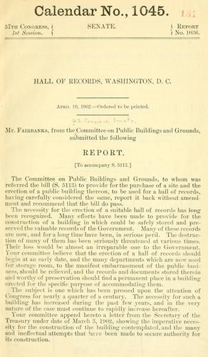 Cover for Hall of records, Washington, D.C. ...