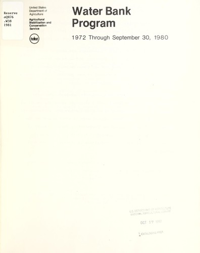 Cover for Water Bank Program