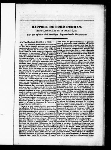 Cover for Rapport de Lord Durham, haut-commissaire de Sa Majesté, &c., sur les affaires de l'Amérique septentrionale britannique