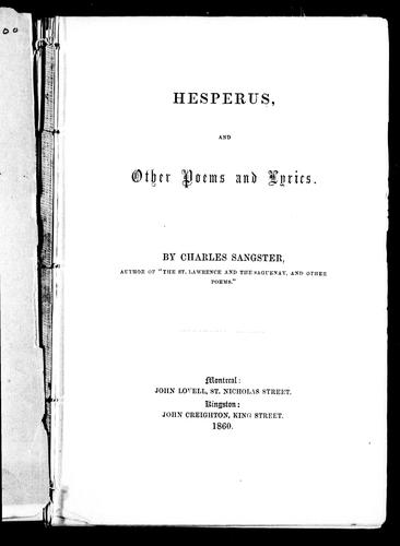 Cover for Hesperus and other poems and lyrics