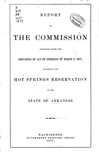Cover for Report of the Commission Appointed by Direction of the President of the United States, Under ...