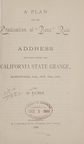 Cover for A plan for the eradication of "boss" rule.
