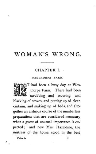 Cover for Woman's wrong: By Mrs. Eiloart, .. In Three Volumes