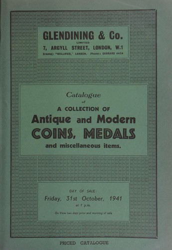 Cover for Catalogue of a collection of antique and modern coins, medals, [including] a [further] collection of Spanish dollars, countermarked with the bust of George III, for currency in Britain; [and] a set of lots sold on behalf of the Red Cross Fund, and St. John Fund ...