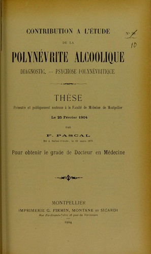 Cover for Contribution ©  l'©♭tude de la polyn©♭vrite alcoolique