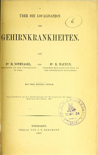 Cover for Über die Localisation der Gehirnkrankheiten