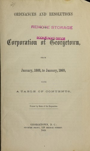 Cover for Ordinances and resolutions of the corporation of Georgetown