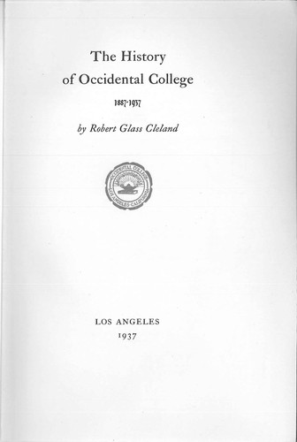 Cover for The history of Occidental college, 1887-1937