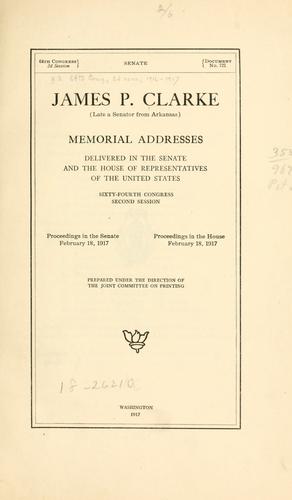 Cover for James P. Clarke (late a senator from Arkansas)