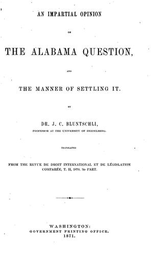 Cover for An Impartial Opinion on the Alabama Question and the Manner of Settling it