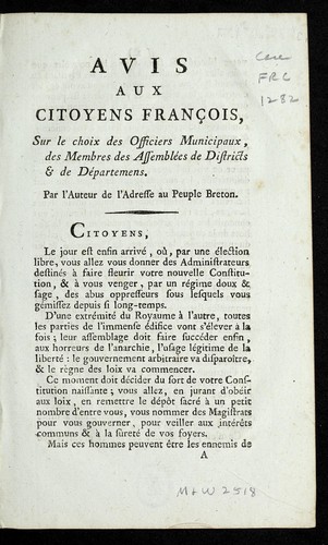 Cover for Avis aux citoyens franc ʹois