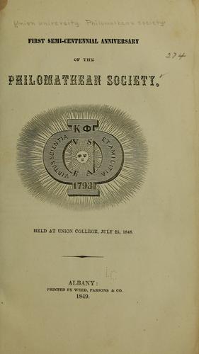Cover for First semi-centennial anniversary of the Philomathean Society