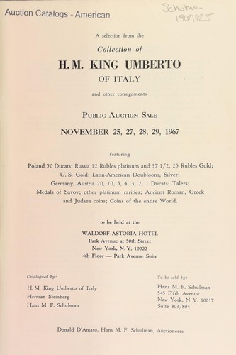 Cover for A selection of H. M. King Unberto of Italy and other consignments ...