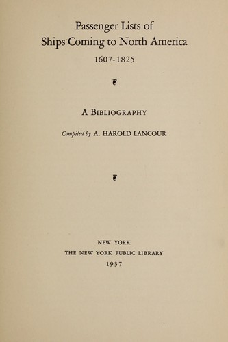 Cover for Passenger lists of ships coming to North America, 1607-1825