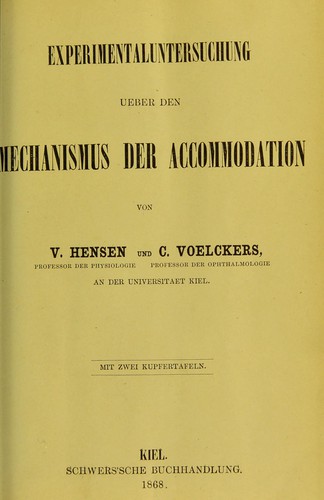 Cover for Experimentaluntersuchung ueber den Mechanismus der Accommodation