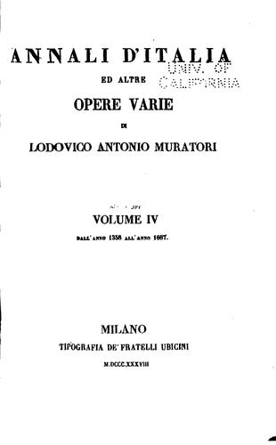 Cover for Annali d'Italia ed altre opere varie di Lodovico Antonio Muratori ...