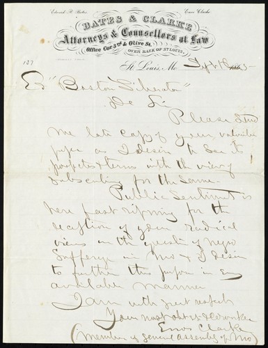 Cover for [Letter to] Ed[itor] "Boston Liberator," Dear Sir