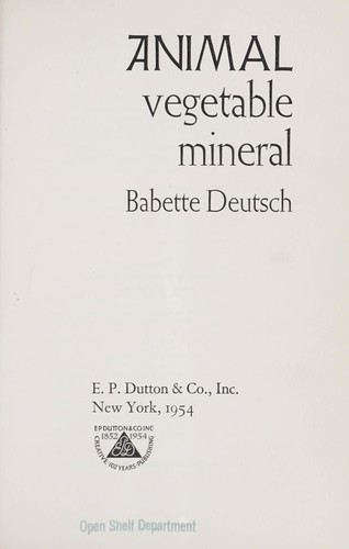 Cover for Animal, vegetable, mineral.