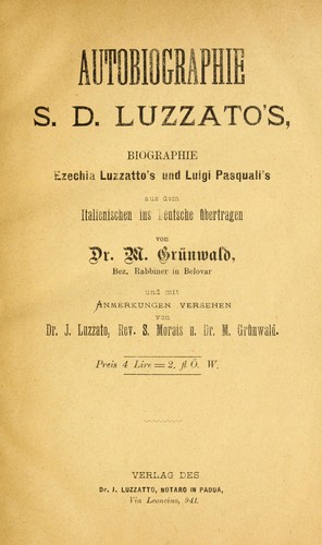 Cover for Autobiographie S.D. Luzzato's, Biographie Ezechia Luzzatto's und Luigi Pasquali's