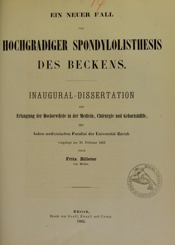 Cover for Ein neuer Fall von hochgradiger Spondylolisthesis des Beckens
