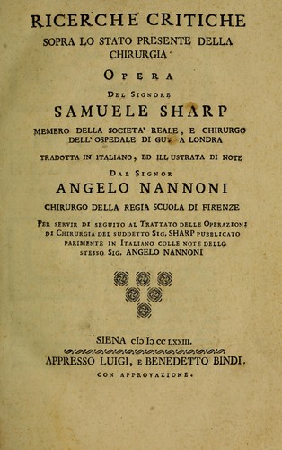 Cover for Ricerche critiche sopra lo stato presente della chirurgia