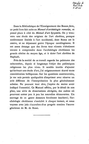 Cover for L' archéologie chrétienne