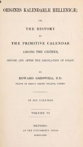 Cover for Origines Kalendariae Hellenicae
