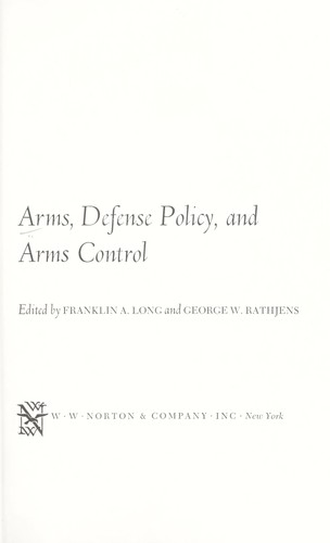Cover for Arms, defense policy, and arms control