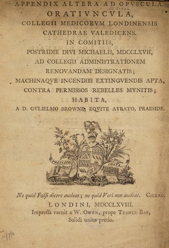 Cover for Oratiuncula, Collegii Medicorum Londinensis cathedrae valedicens