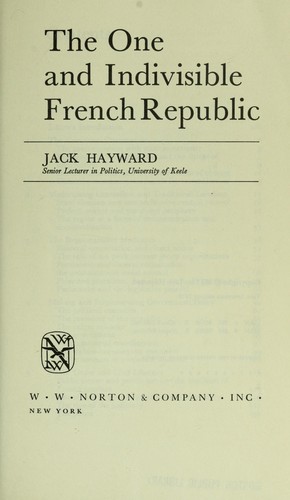 Cover for The one and indivisible French Republic