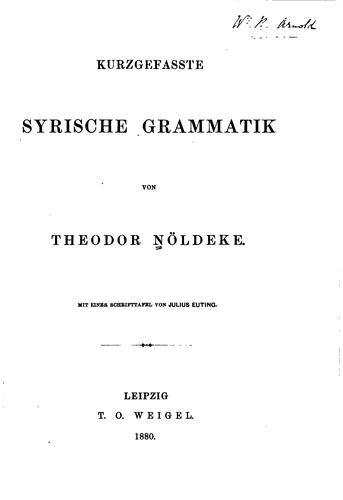 Cover for Kurzgefasste syrische grammatik
