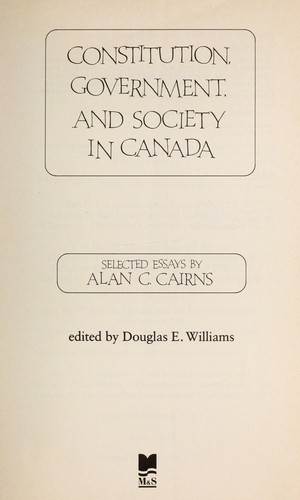 Cover for Constitution, government and society in Canada