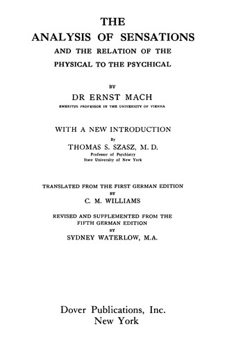 Cover for Analysis of Sensations.