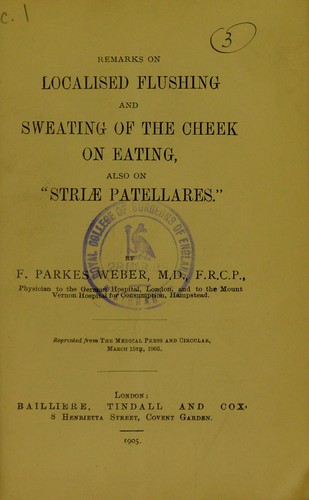 Cover for Remarks on localised flushing and sweating of the cheek on eating, also on "Striae patellares"