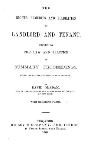 Cover for The rights, remedies and liabilities of landlord and tenant