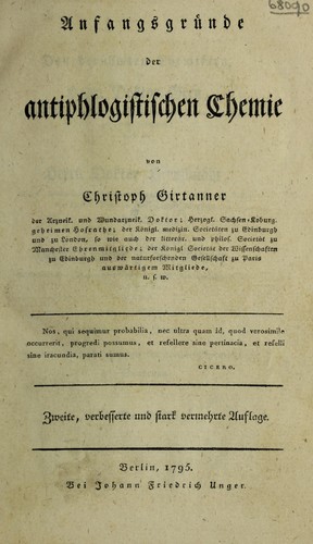 Cover for Anfangsgr©ơnde der antiphlogistischen Chemie