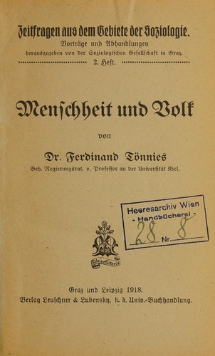 Cover for Menschheit und Volk