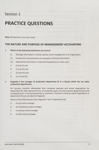 Cover for Management accounting (MA/FMA)