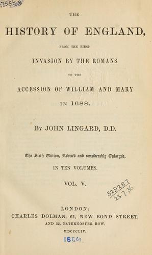 Cover for history of England, from the first invasion by the Romans to the accession of William and Mary in 1688.