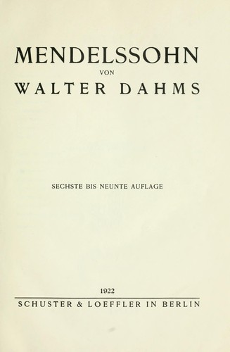 Cover for Mendelssohn, von Walter Dahms