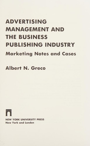 Cover for Advertising management and the business publishing industry