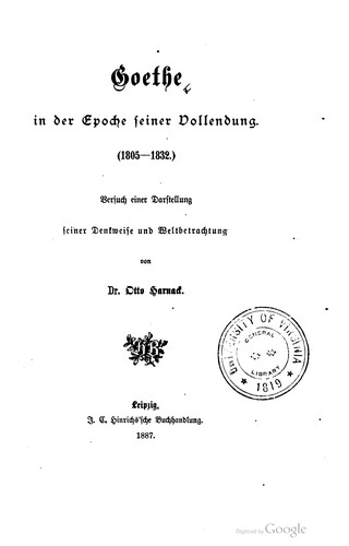 Cover for Goethe in der epoche seiner vollendung 1805-1832