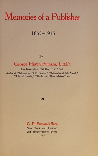 Cover for Memories of a Publisher 1868-1915