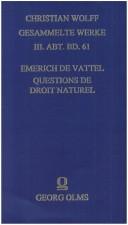 Cover for Questions de droit naturel, et observations sur le traité du droit de la nature de M. le Baron de Wolf