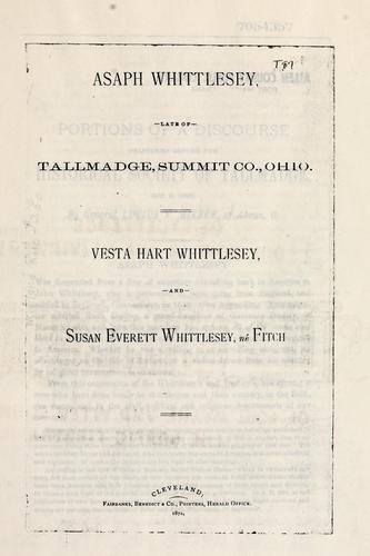 Cover for Asaph Whittlesey, late of Tallmadge, Summit Co., Ohio